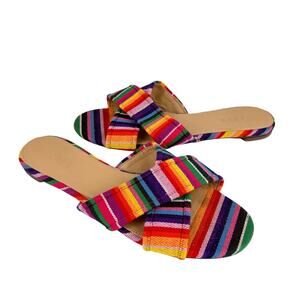 J . Crew Multicolor Rainbow Stripe Cora Criss Cross Strap Slide Sandals